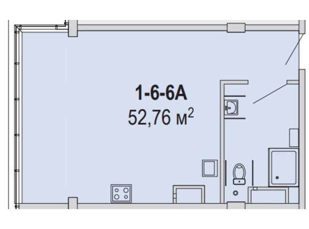 Апарт-комплекс Port City: планування 1-кімнатної квартири 52.76 м²