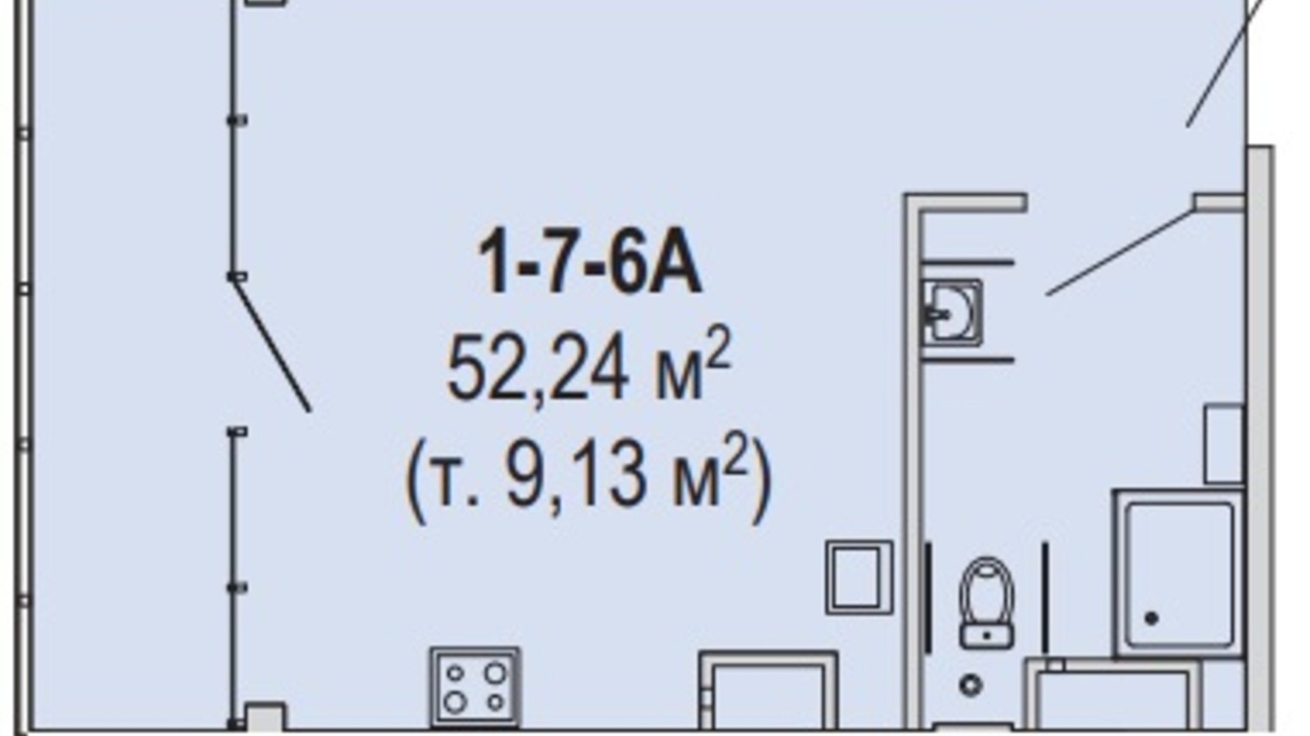 Планування 1-кімнатної квартири в Апарт-комплекс Port City 52.24 м², фото 299274