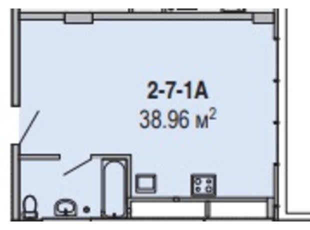 Апарт-комплекс Port City: планировка 1-комнатной квартиры 38.96 м²