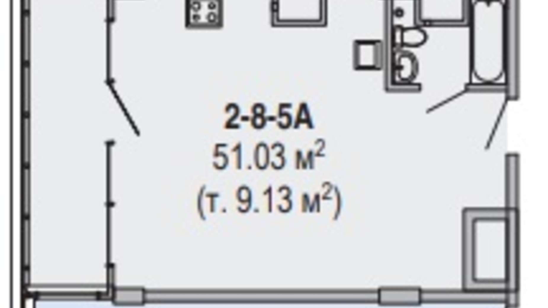 Планування 1-кімнатної квартири в Апарт-комплекс Port City 51.03 м², фото 299339