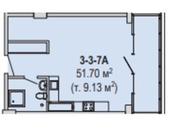 Апарт-комплекс Port City: планування 1-кімнатної квартири 51.7 м²