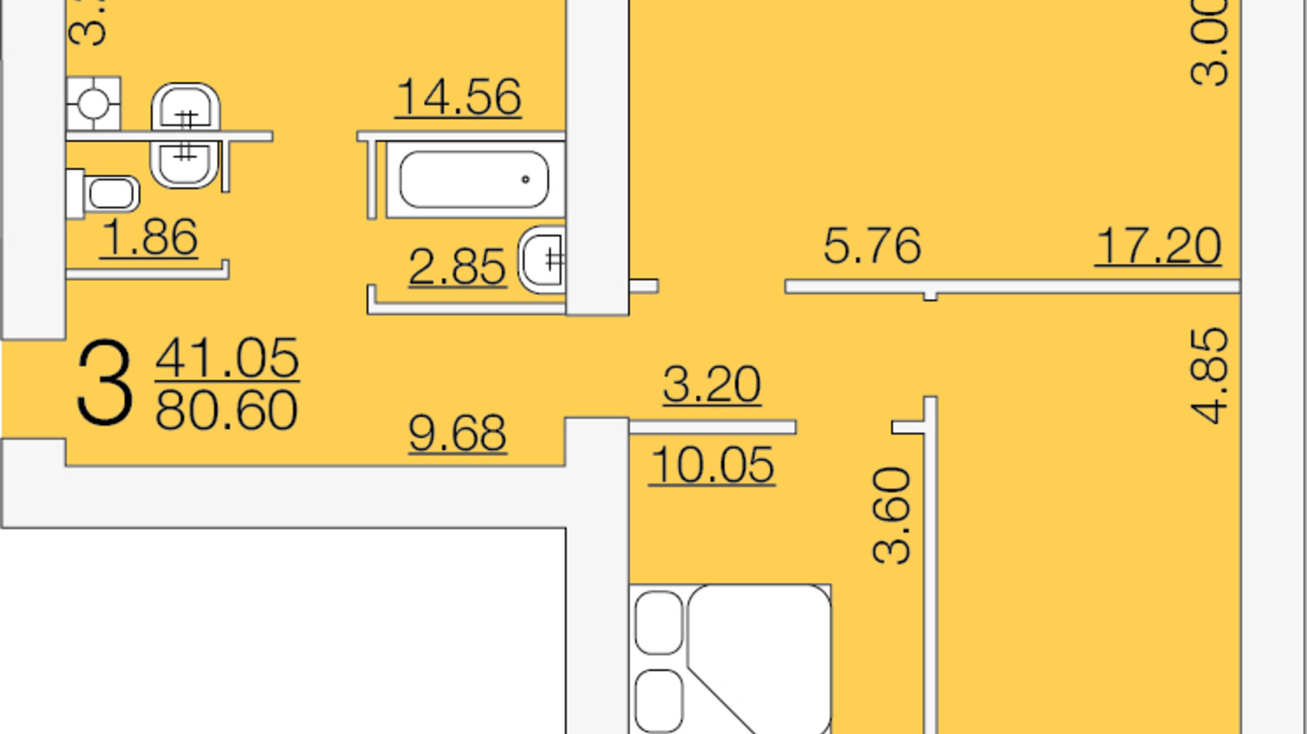 Планировка 3-комнатной квартиры в ЖК Апельсин 80.6 м², фото 299491