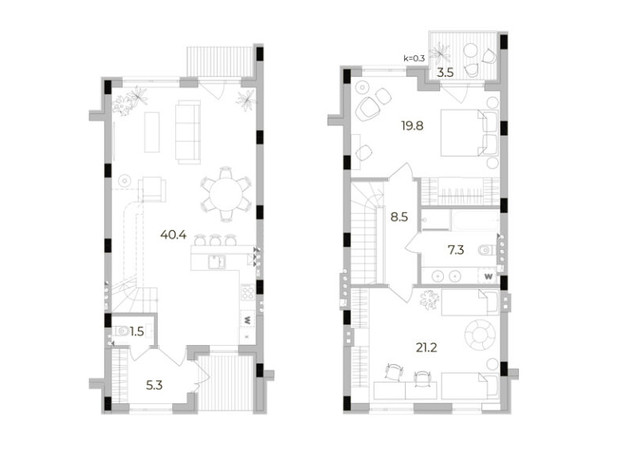 Таунхаус Eastville: планировка 2-комнатной квартиры 104 м²