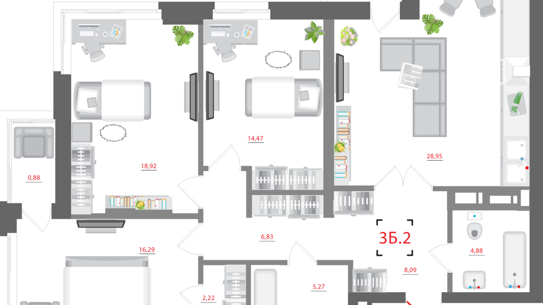 Планування 3-кімнатної квартири в ЖК City Hub 107.57 м², фото 299512