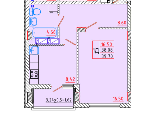 ЖК Цветной бульвар: планировка 1-комнатной квартиры 39.7 м²