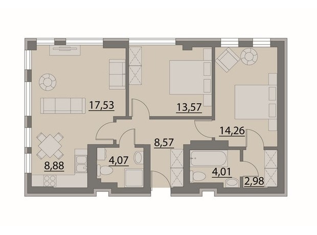 Апарт-комплекс X-point: планировка 2-комнатной квартиры 73.87 м²
