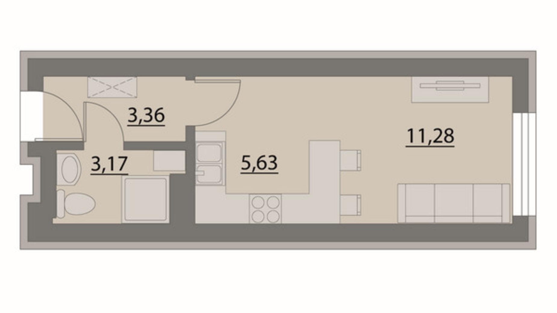 Планировка квартиры студии в Апарт-комплекс X-point 23.44 м², фото 299582