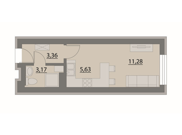 Апарт-комплекс X-point: планировка 1-комнатной квартиры 23.44 м²