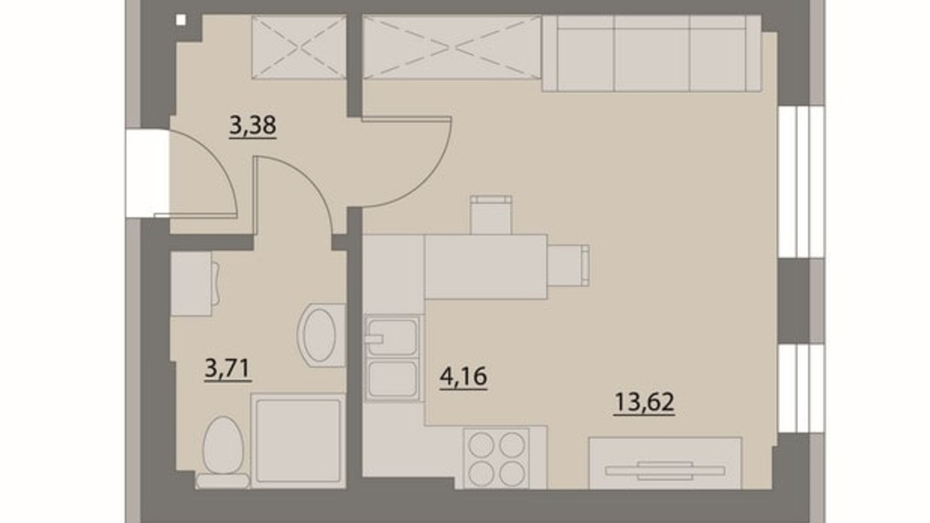 Планировка квартиры студии в Апарт-комплекс X-point 24.87 м², фото 299584