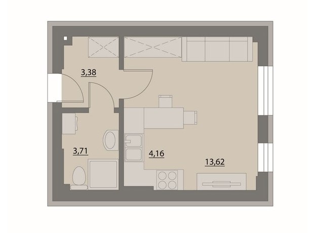 Апарт-комплекс X-point: планировка 1-комнатной квартиры 24.87 м²