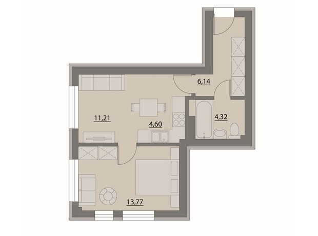 Апарт-комплекс X-point: планировка 1-комнатной квартиры 40.04 м²