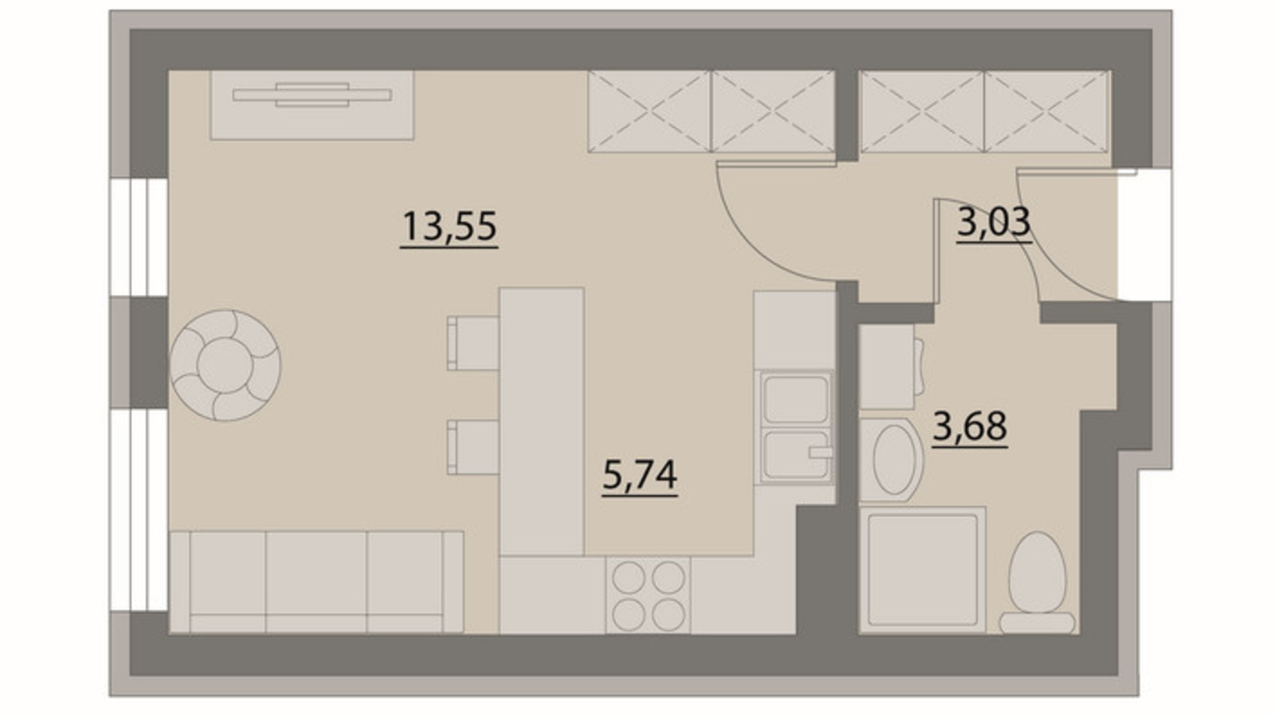 Планировка квартиры студии в Апарт-комплекс X-point 26 м², фото 299587