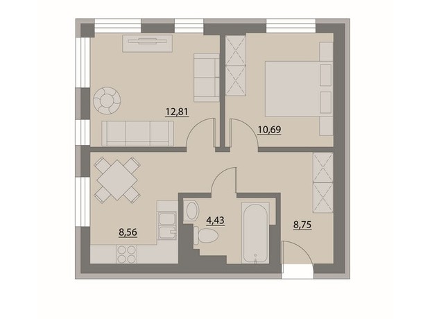 Апарт-комплекс X-point: планировка 2-комнатной квартиры 45.24 м²