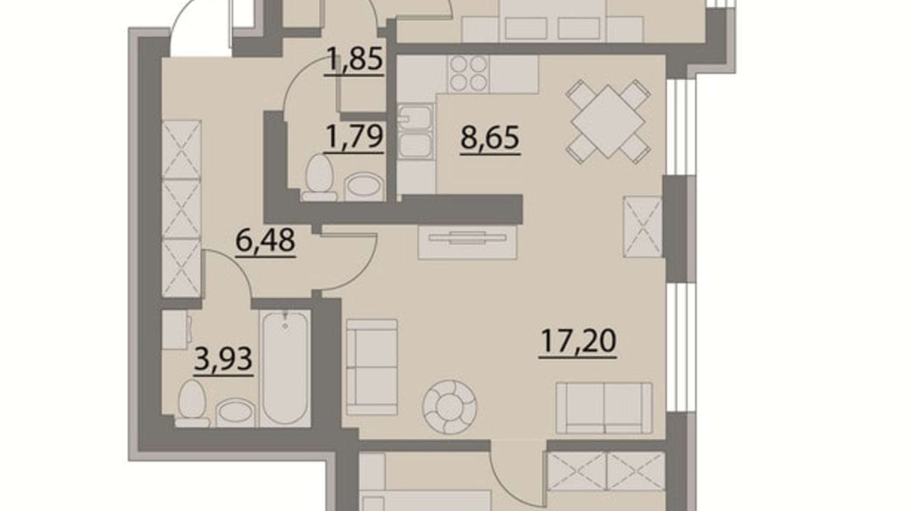Планировка 3-комнатной квартиры в Апарт-комплекс X-point 70.11 м², фото 299589