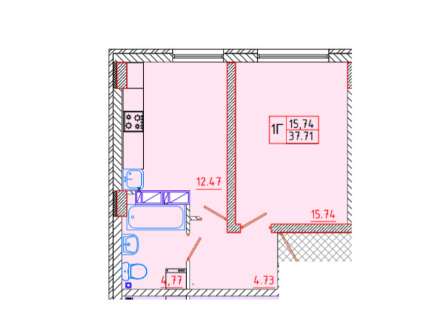 ЖК Цветной бульвар: планировка 1-комнатной квартиры 37.71 м²