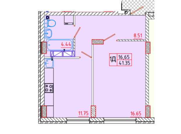 ЖК Цветной бульвар: планировка 1-комнатной квартиры 41.35 м²