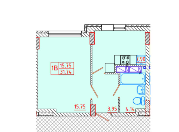 ЖК Цветной бульвар: планировка 1-комнатной квартиры 31.74 м²