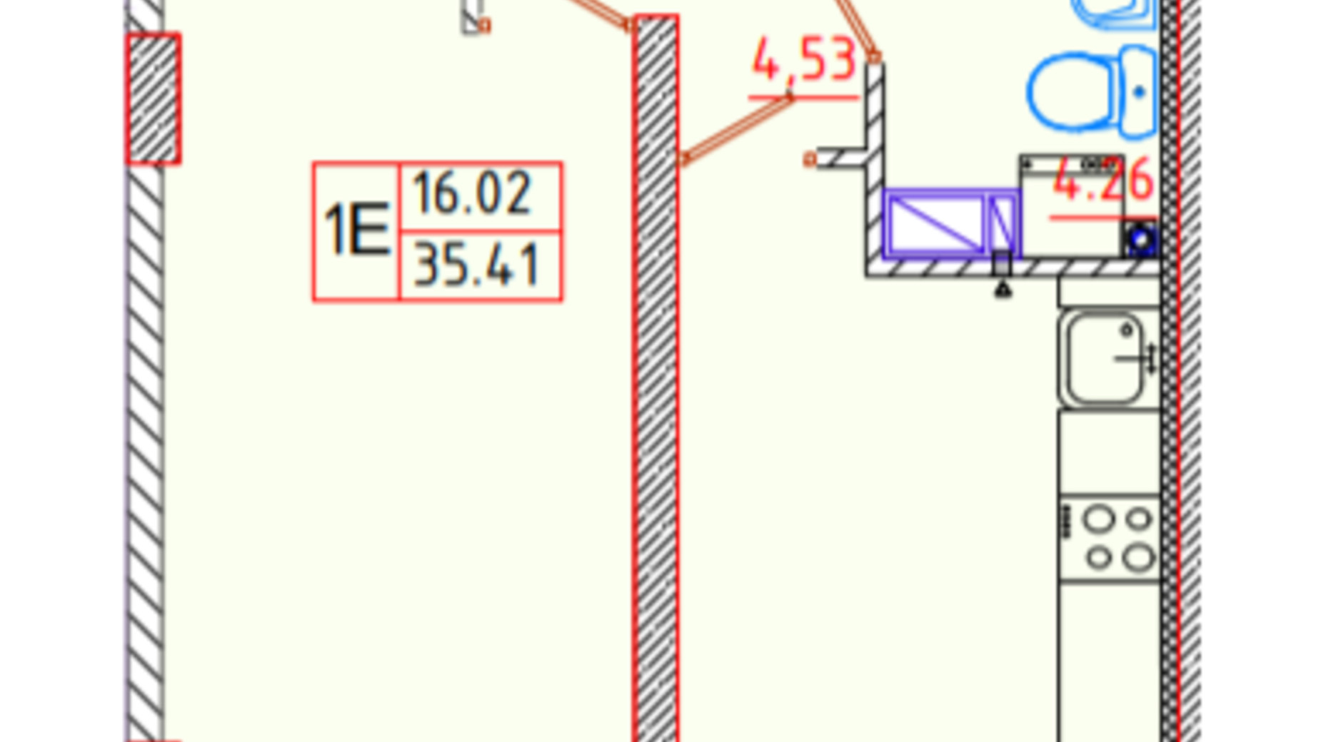 Планування 1-кімнатної квартири в ЖК Цветной бульвар 35.41 м², фото 299595