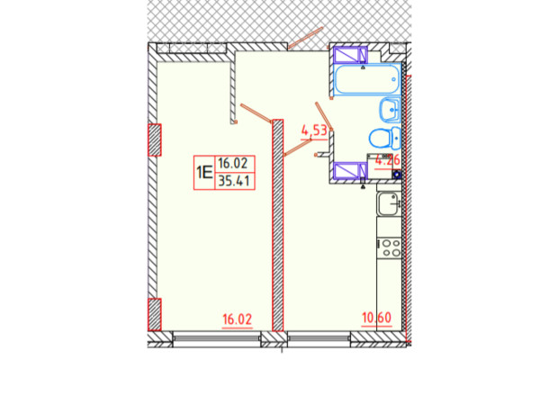 ЖК Цветной бульвар: планировка 1-комнатной квартиры 35.41 м²