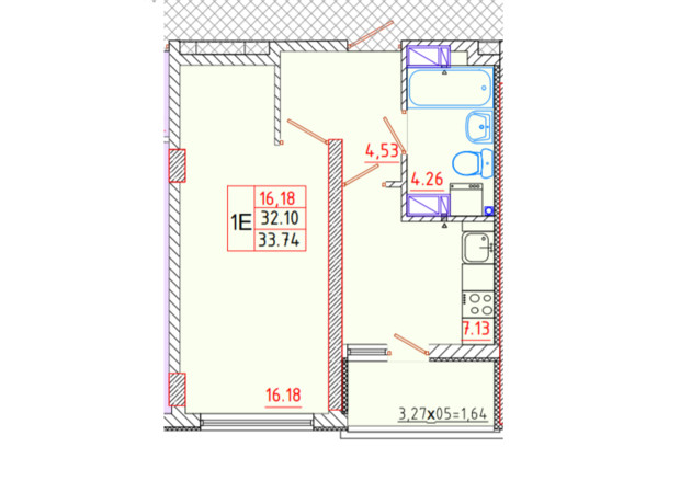 ЖК Цветной бульвар: планировка 1-комнатной квартиры 33.74 м²