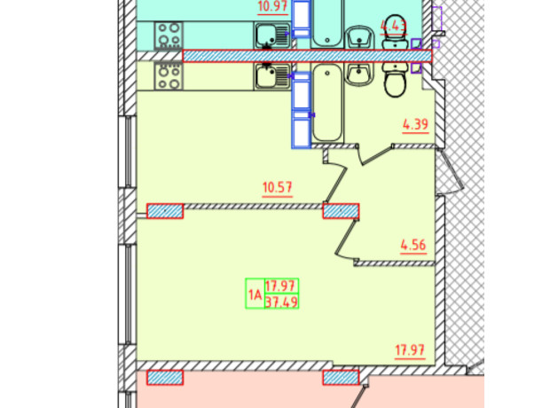 ЖК Цветной бульвар: планировка 1-комнатной квартиры 37.49 м²