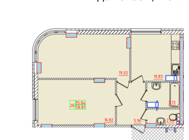 ЖК Цветной бульвар: планування 2-кімнатної квартири 58.81 м²