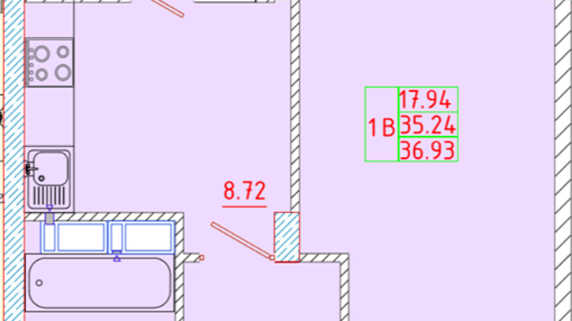 Планування 1-кімнатної квартири в ЖК Цветной бульвар 36.93 м², фото 299633