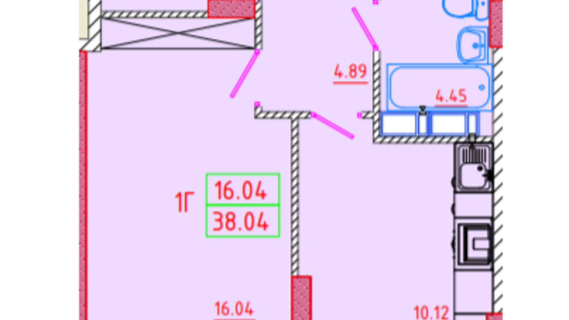 Планировка 1-комнатной квартиры в ЖК Цветной бульвар 38.04 м², фото 299648