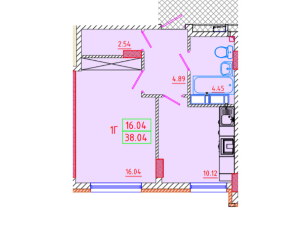 ЖК Цветной бульвар: планировка 1-комнатной квартиры 38.04 м²