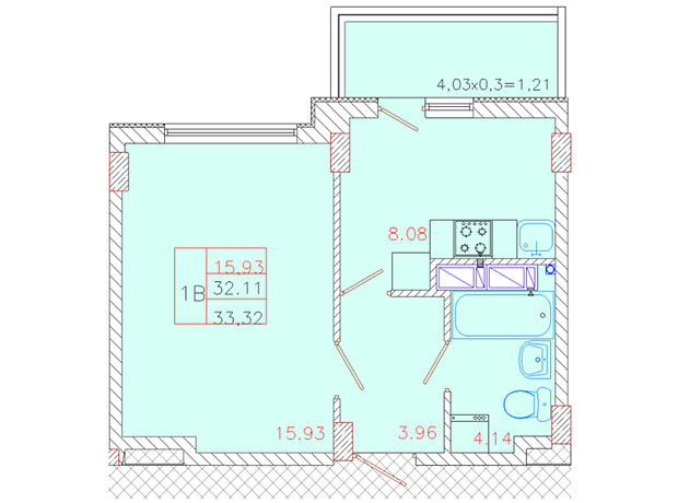 ЖК Цветной бульвар: планировка 1-комнатной квартиры 33.32 м²