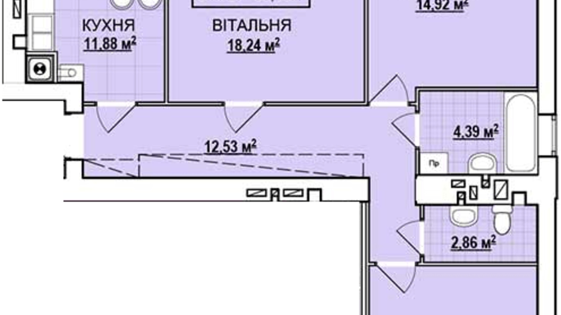 Планировка 3-комнатной квартиры в ЖК ул. Базарная 88.18 м², фото 299920