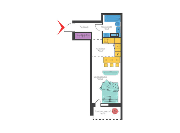 ЖК 4 сезона: планировка 1-комнатной квартиры 34.6 м²