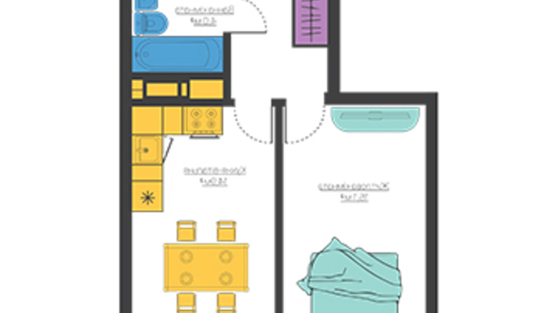 Планування 1-кімнатної квартири в ЖК 4 сезона 47.5 м², фото 300102