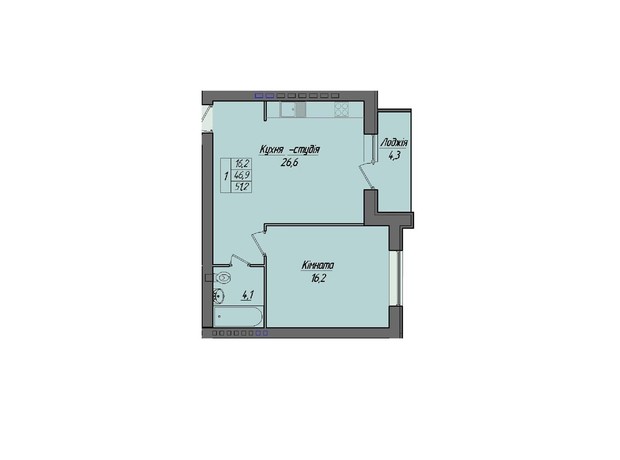 ЖК Панорама: планировка 1-комнатной квартиры 51.2 м²