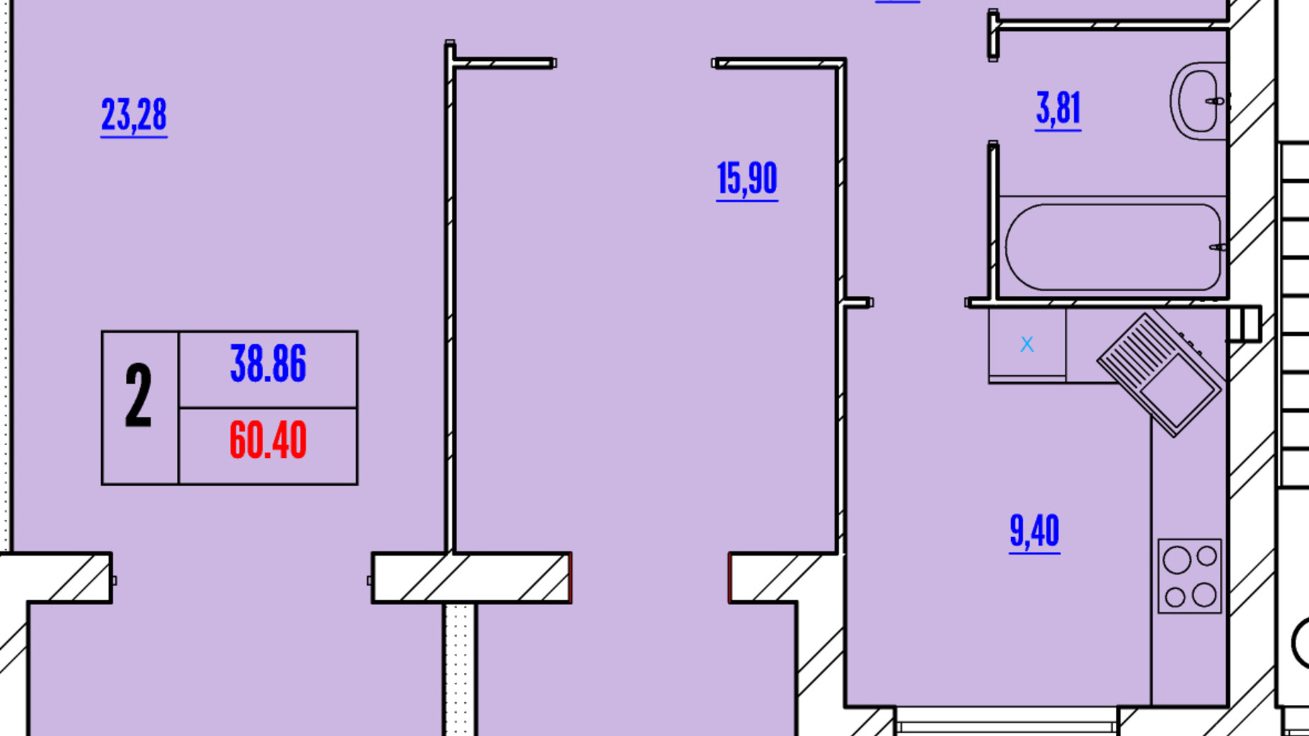 Планировка 2-комнатной квартиры в ЖК Avila Line 60.4 м², фото 300898