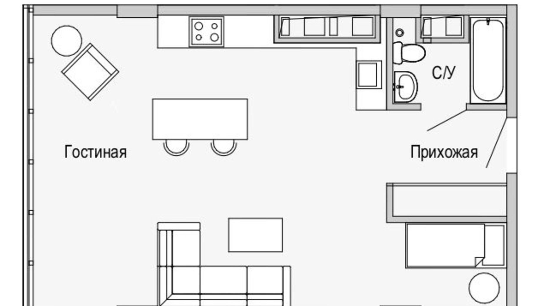 Планировка 1-комнатной квартиры в Апарт-комплекс Port City 54.32 м², фото 300952