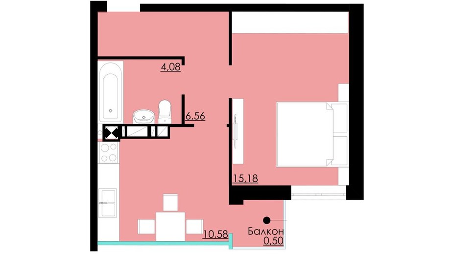 Планування 1-кімнатної квартири в ЖК Comfort City 36.9 м², фото 301187