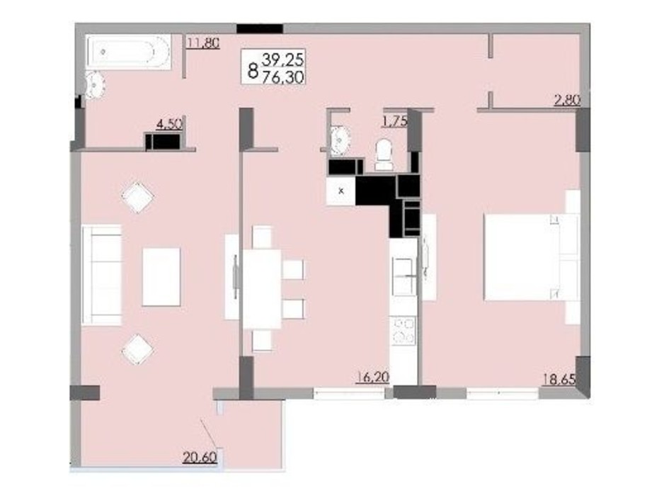 Планировка 2-комнатной квартиры в ЖК Comfort City 76.3 м², фото 301207 Планировка 2-комнатной квартиры в ЖК Comfort City 76.3 м², фото 301207