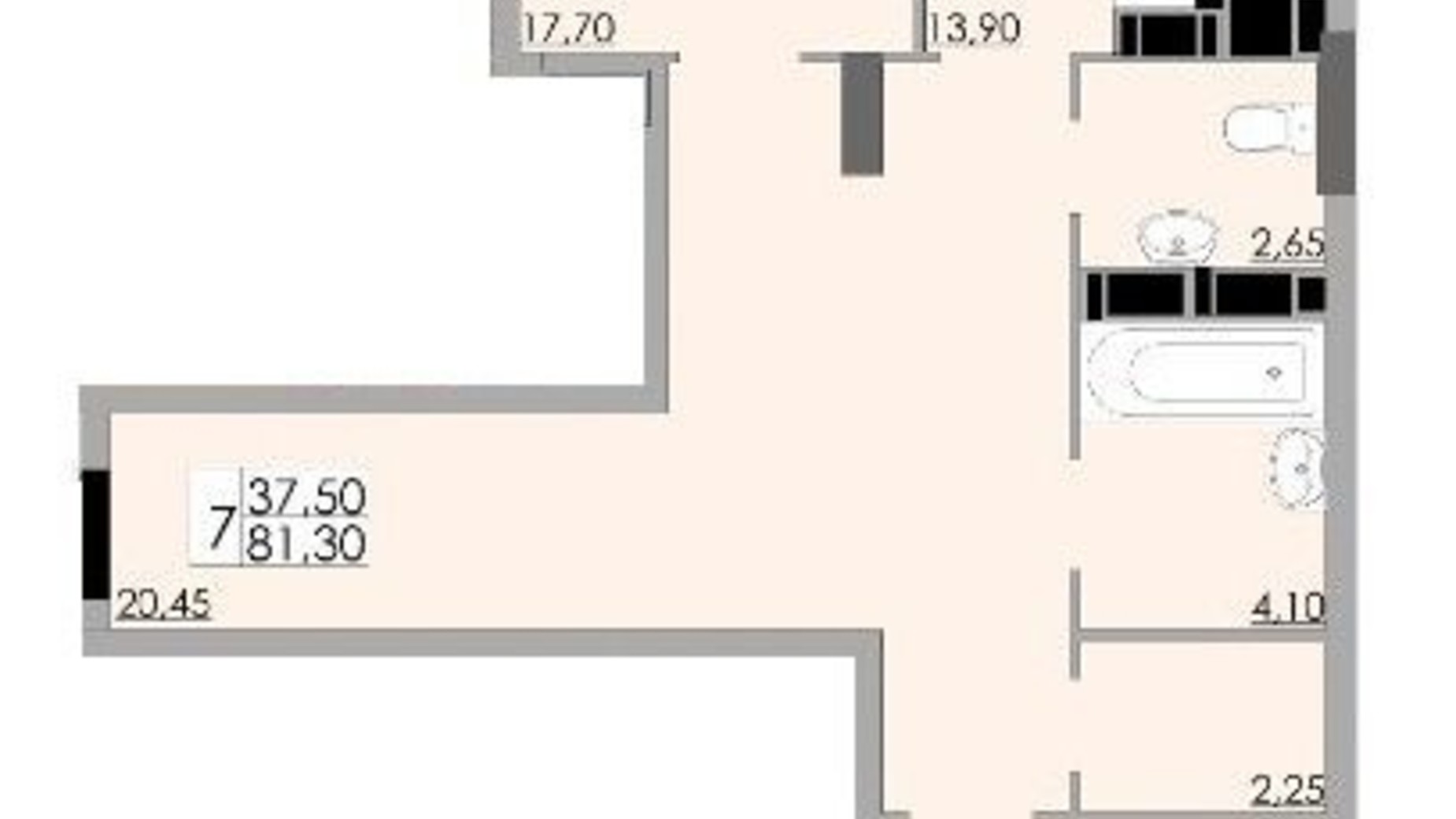 Планировка 2-комнатной квартиры в ЖК Comfort City 81.3 м², фото 301208