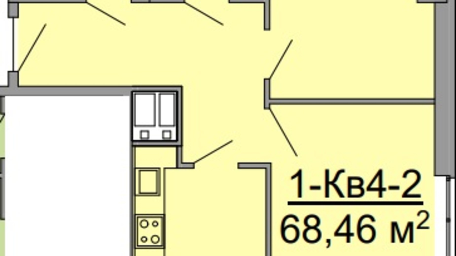 Планировка 2-комнатной квартиры в ЖК Троицкий 68.46 м², фото 301264