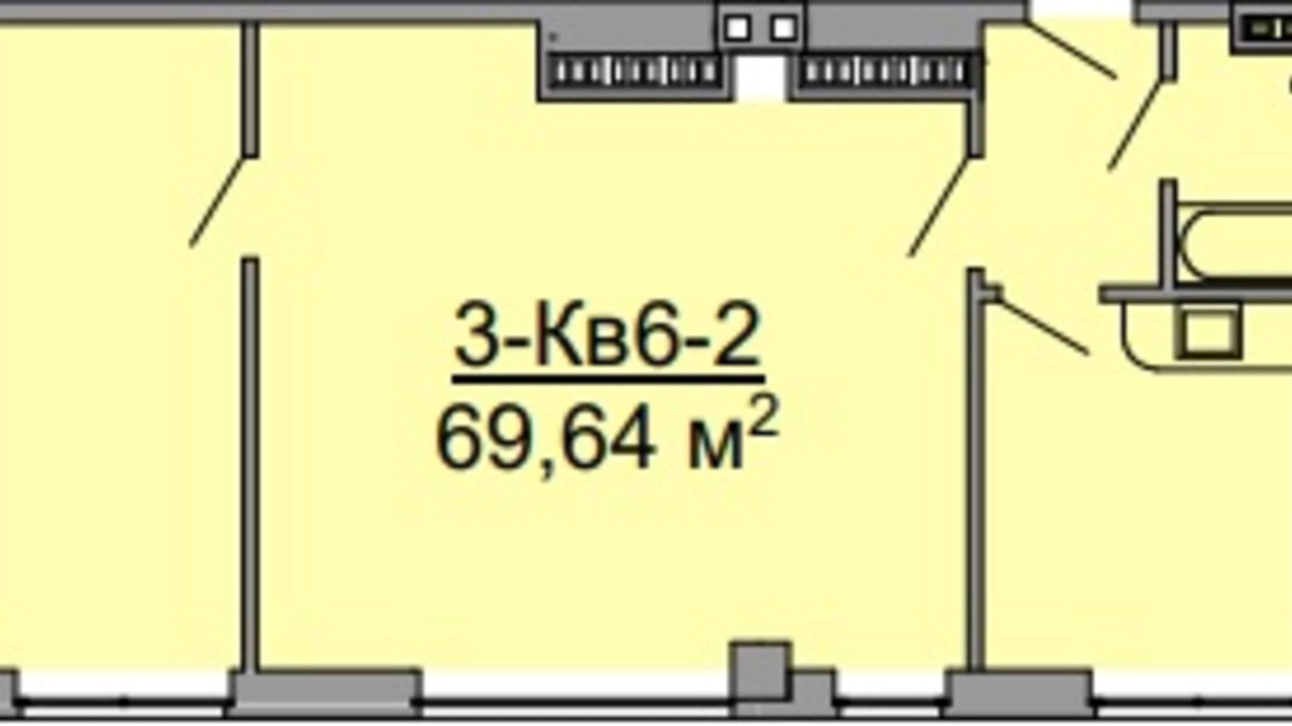Планировка 2-комнатной квартиры в ЖК Троицкий 69.64 м², фото 301267