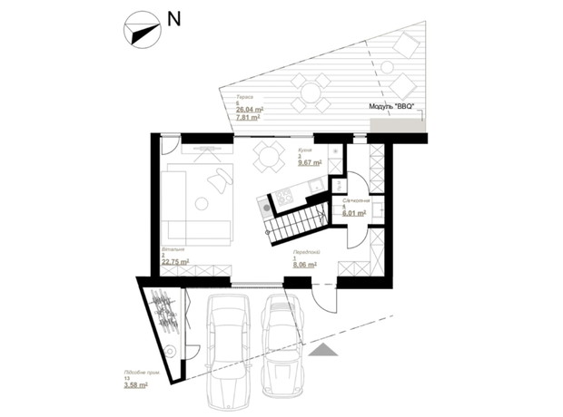 КГ VIA 52: планировка 2-комнатной квартиры 113 м²