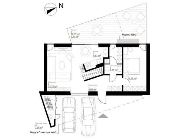 КГ VIA 52: планировка 3-комнатной квартиры 130 м²
