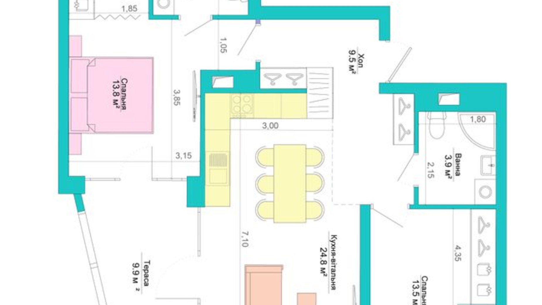 Планування 2-кімнатної квартири в ЖК Legenda 83.6 м², фото 301602