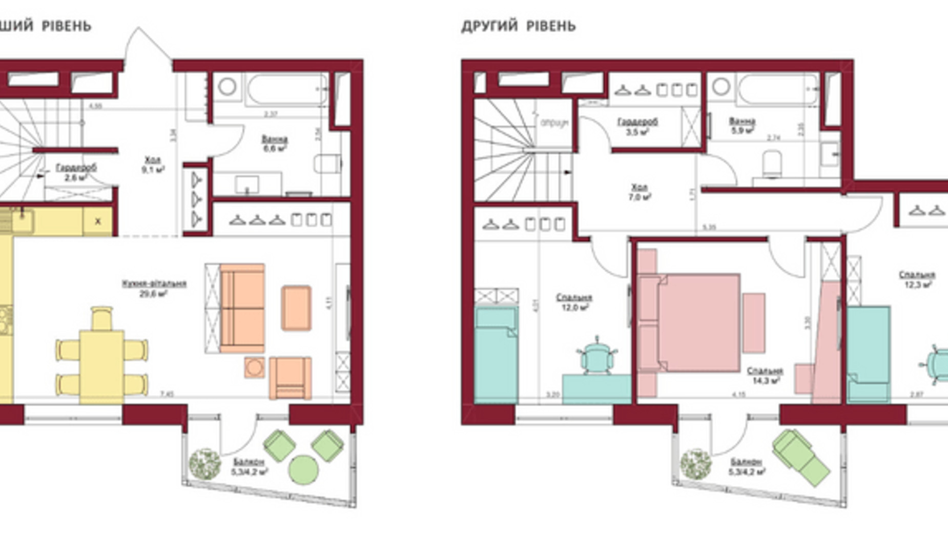 Планировка много­уровневой квартиры в ЖК Legenda 111.3 м², фото 301612