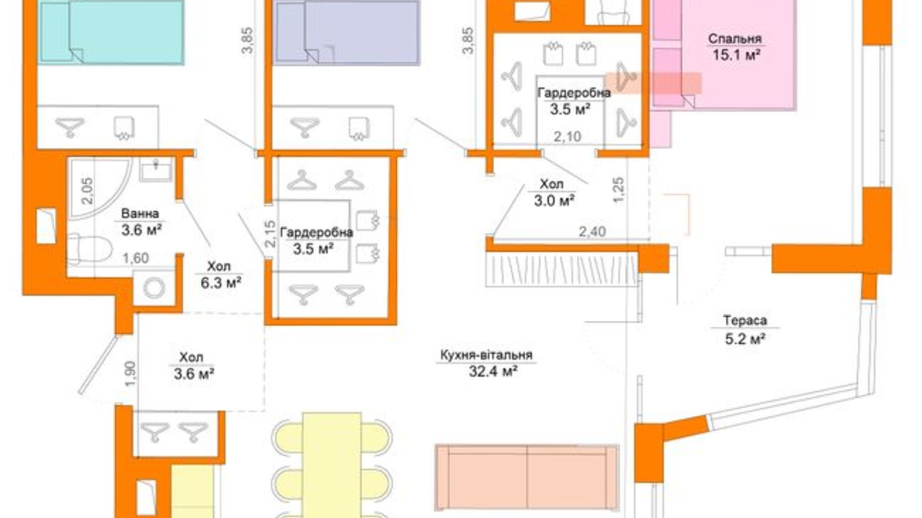 Планування 3-кімнатної квартири в ЖК Legenda 102.7 м², фото 301614