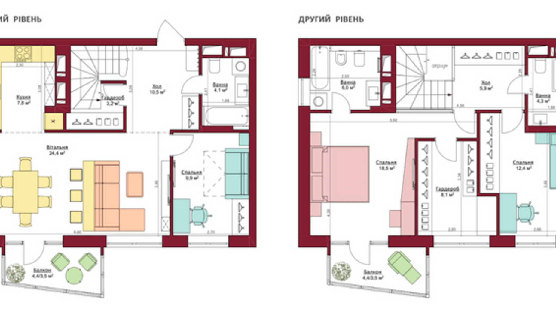 Планування багато­рівневої квартири в ЖК Legenda 122.1 м², фото 301616