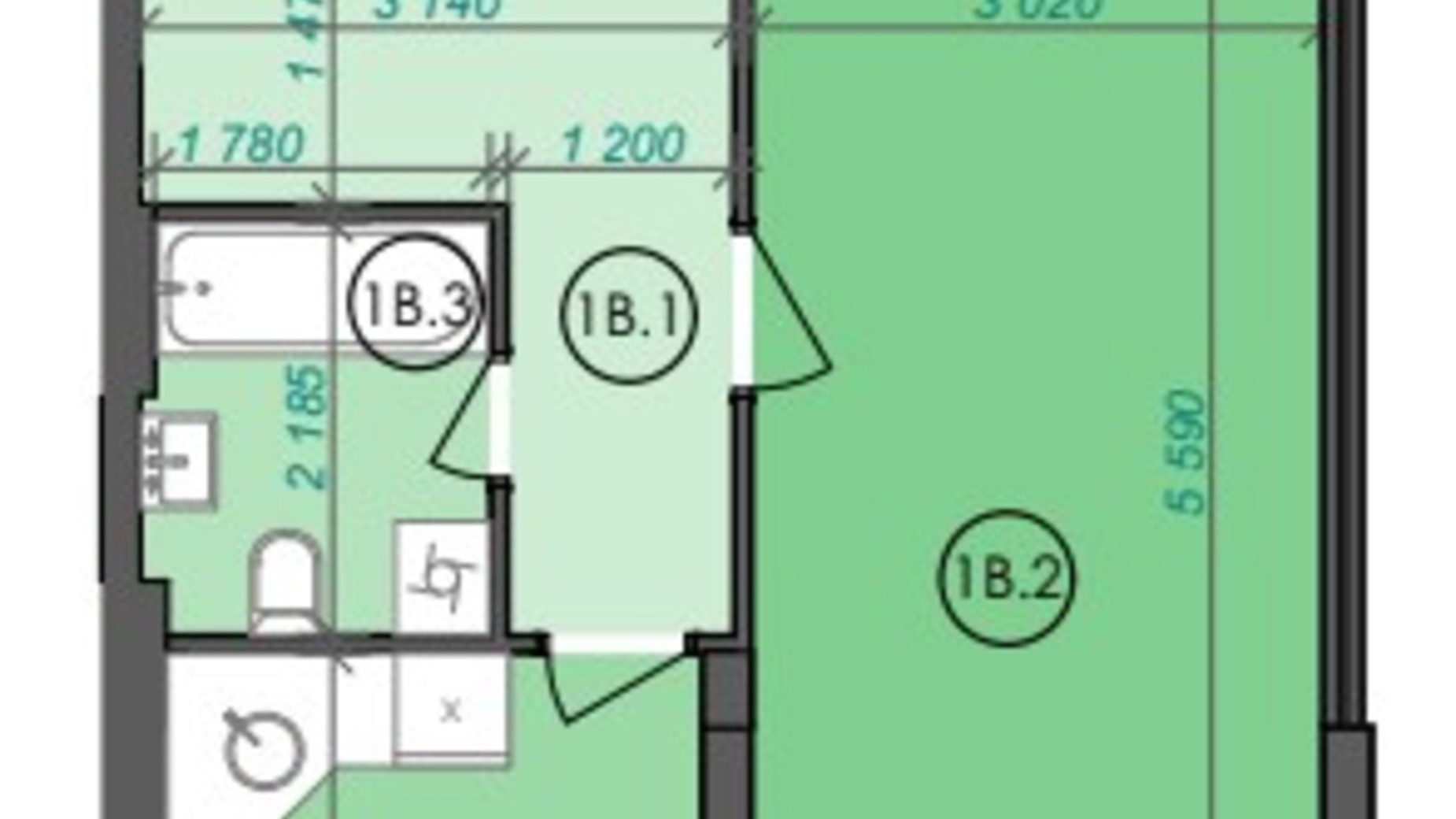 Планировка 1-комнатной квартиры в ЖК Panorama 41.52 м², фото 301640