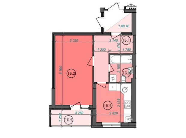 ЖК Panorama: планировка 1-комнатной квартиры 41.52 м²