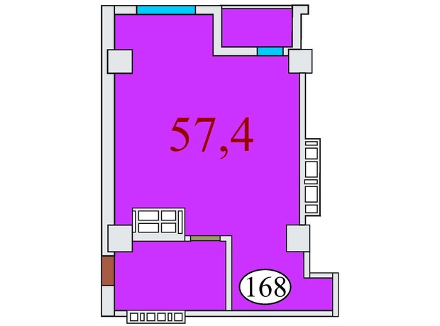 ЖК Баку: свободная планировка квартиры 57.4 м²
